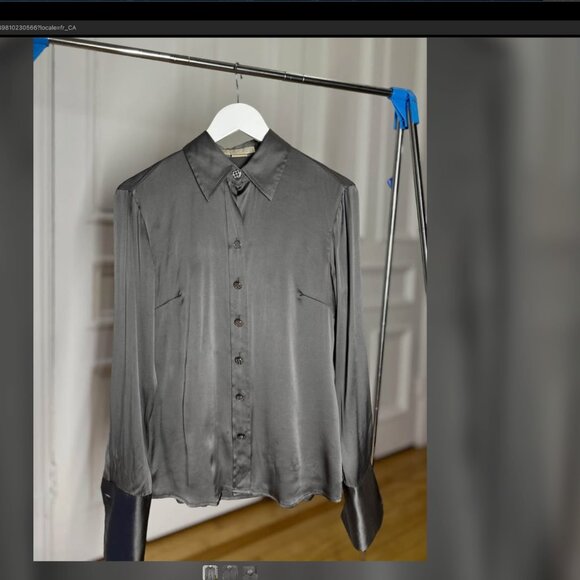 S 100% Silk Michael Kors MK shirt long sleeve, grey metal, shiny - Picture 3 of 3
